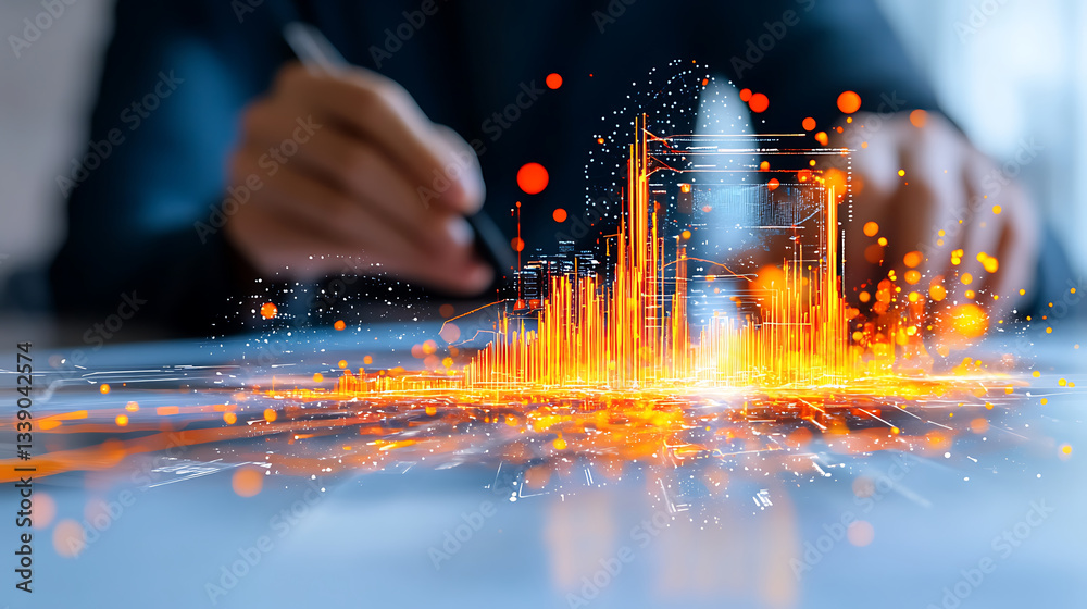Poster A digital representation of data visualization with vibrant colors, depicting trends and analytics on a futuristic interface