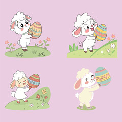 Obraz premium Cute Lambs with Easter Eggs A Springtime Celebration
