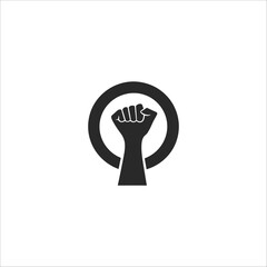 Fototapeta premium Black Raised Fist Silhouette Vector Design – Bold Emblem for Solidarity and Social Justice Advocacy on a White Background.