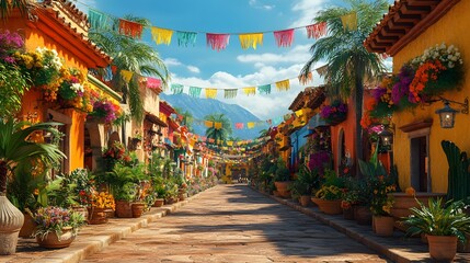 Obraz premium Family gathering at a festive outdoor party with colorful decorations and traditional Mexican food joyous occasion 3D render