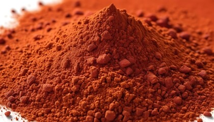 Pile of Red Iron Oxide Powder Isolated on White Background Closeup