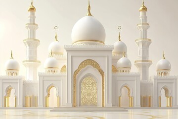 Fototapeta premium Eid al Fitr festival 3d royal render , poster and blank banner template without text on 3d soft render styleMosque building logo design vector template