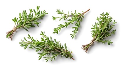 Fresh Thyme Bundles Isolated on White for Culinary and Creative Projects