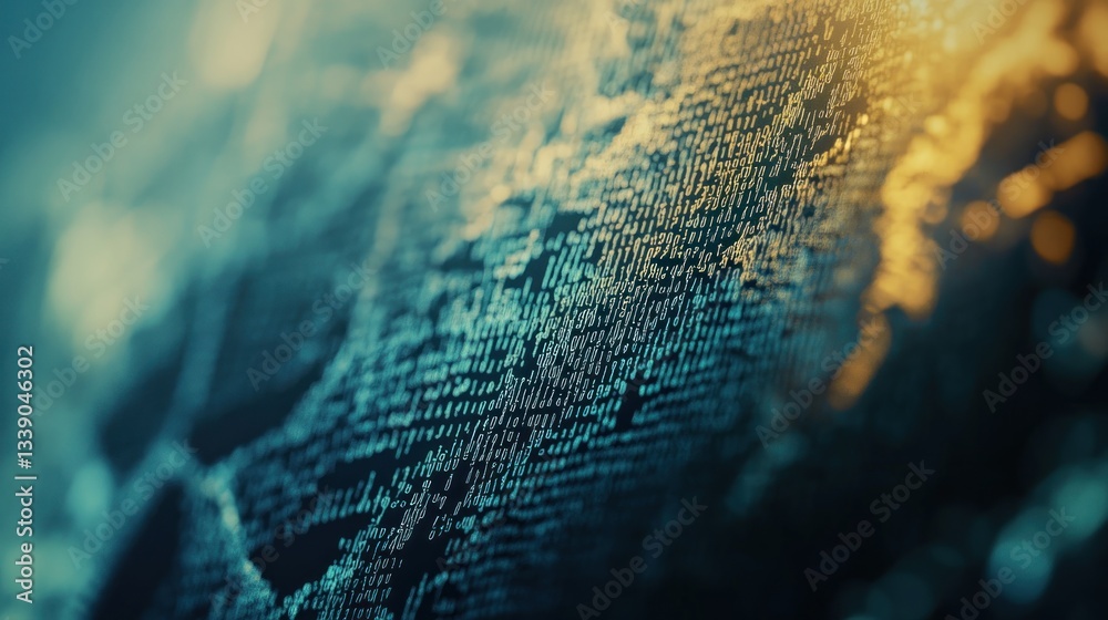 Aufkleber abstract digital data flow visualization; glowing teal and gold code.