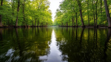 Tranquil River Reflections in Lush Forest Nature Photography Peaceful Environment Serene Viewpoint