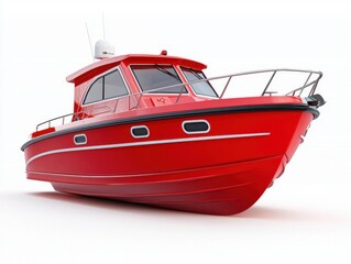 Bright Red Modern Boat with Sleek Design and Cabin, Isolated on White Background for Marine and Boating Themes