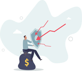 Financial security, money loss or wealth protection, defense from cyber attack or economic recession concept.flat character life .