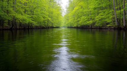 Enchanting Serene Green River Landscape Tranquil Forest Nature Photography Calm Waters Captivating Viewpoint