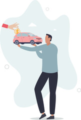 Car leasing or car loan, borrow money to buy new car, rental or auto maintenance cost, debt, purchase or buy new vehicle concept.flat character life .