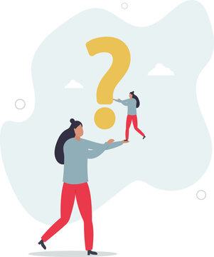 Ask yourself a question, process for self improvement, personal development, problem solving or review and evaluation concept.flat character life .