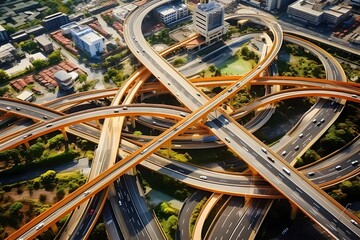 Aerial View of Intricate Modern Transportation Infrastructure with Multilevel Expressway Interchange