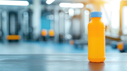 Orange Sport Drink Bottle in Modern Gym Setting Refreshing Hydration After Workout
