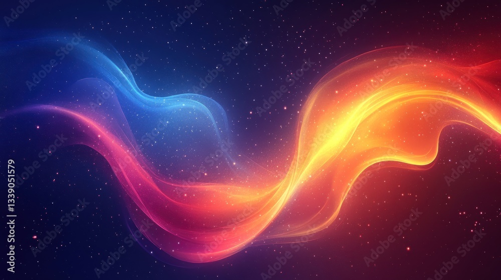 Poster abstract fiery and icy blue wave design with glowing particles.