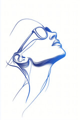 Serene Gaze: An artistic illustration of a woman with sunglasses, tilted head, capturing a moment of quiet contemplation and a sense of looking toward the future.