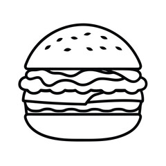 Delicious Classic Hamburger Outline Drawing Bun, Patty, Cheese, Veggies