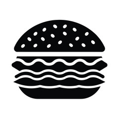 Delicious Black and White Burger Icon, Simple Fast Food Graphic