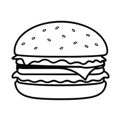 Delicious Double Cheeseburger Line Art, Simple Burger Drawing