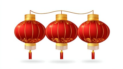 Red lanterns display on white background, celebration