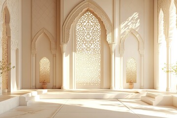 Fototapeta premium Eid al Fitr festival 3d royal render , poster and blank banner template without text on 3d soft render styleHappy Eid Al Adha Greeting
