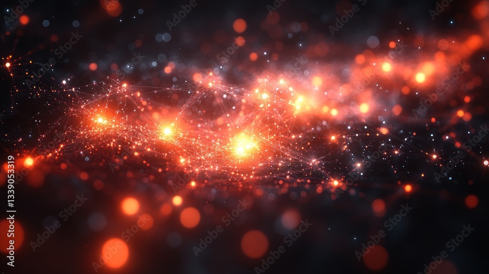 Leinwandbilder abstract fiery red and orange glowing particles and bokeh lights in dark space.