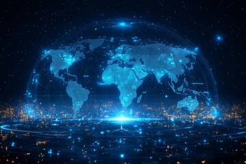 Futuristic space technology with satellite orbiting the Earth