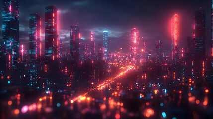 Obraz premium Futuristic Night Cityscape With Neon Lights