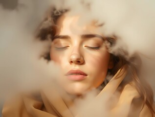Fototapeta premium A high-resolution stock photo of a face shrouded in soft clouds,