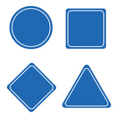 Set of round, square, rhombic, triangular vector icons, blue set of circle, square, rhombic, triangular isolated on white background.