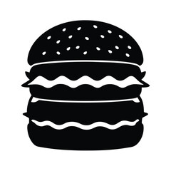 Delicious Double Cheeseburger Icon Fast Food, Black Silhouette, Simple Design