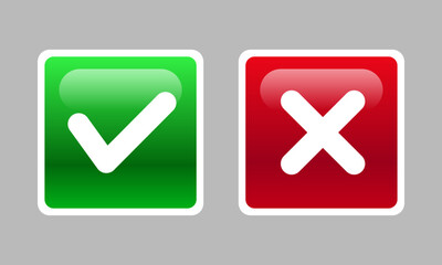 Buttons, checkmarks, and cross symbols