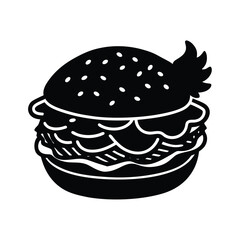 Delicious Black and White Hamburger Illustration with Garnish