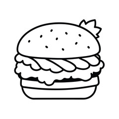 Delicious Cartoon Burger, Simple Line Art, Fast Food, Menu Icon