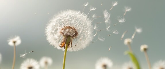 Obraz premium dandelion symbolizes hope and potential as its seeds scatter and establish themselves in different locations.
