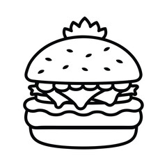 Delicious Cartoon Burger Drawing Simple Line Art Fast Food