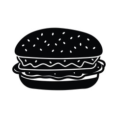 Delicious Black and White Burger Silhouette Simple Fast Food Icon