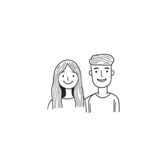 Vector Illustration of Two People Featuring Contrasting Hairstyles in Minimal Black and White Art Style