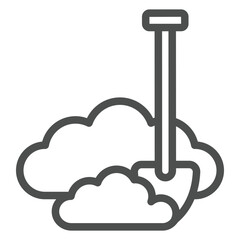 Sand piles with shovel line icon, building materials and construction concept. Vector graphics. Builder man tool sign on white background, outline style icon for mobile or web design.