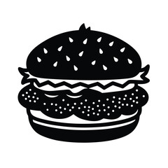 Delicious Black and White Burger Illustration, Simple Fast Food Design