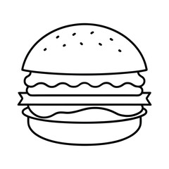 Classic Delicious Hamburger Outline Drawing, Simple Fast Food Icon