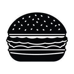 Delicious Black and White Burger Icon Simple Fast Food Graphic