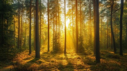 Fototapeta premium Golden Sunlight in the Forest