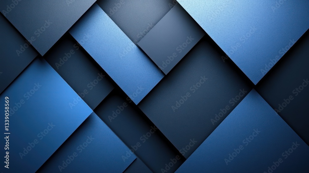 Poster Abstract geometric background with overlapping blue and dark gray squares creating a dynamic pattern.