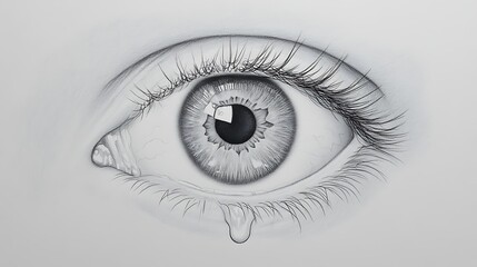 Sad tearful eye drawing with light reflection, close up view