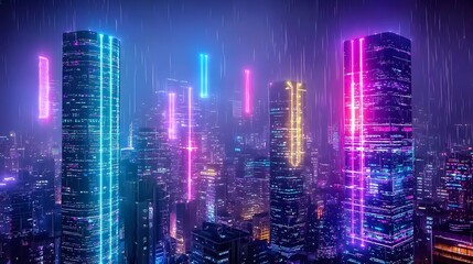 Fototapeta premium futuristic eco friendly metropolis with AI powered renewable energy management including wind farms smart solar panels