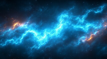Fototapeta premium Abstract cosmic energy, blue and orange plasma streaks in dark space.