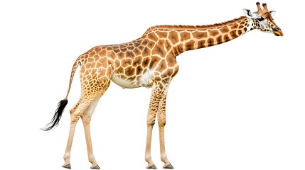 Obraz premium Graceful giraffe with long neck and distinctive spotted pattern isolated on bright white background