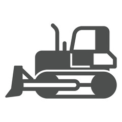 Bulldozer vehicle solid icon, construction site concept. Vector graphics. Heavy equipment transport sign on white background, glyph style icon for mobile or web design.