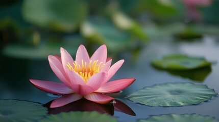 Serene Pink Lotus in a Pond