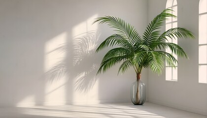 Fototapeta premium Palm tree with white walls and shadows.