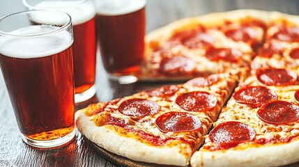 Pizza and Beer on Table Food and Drink Pairing